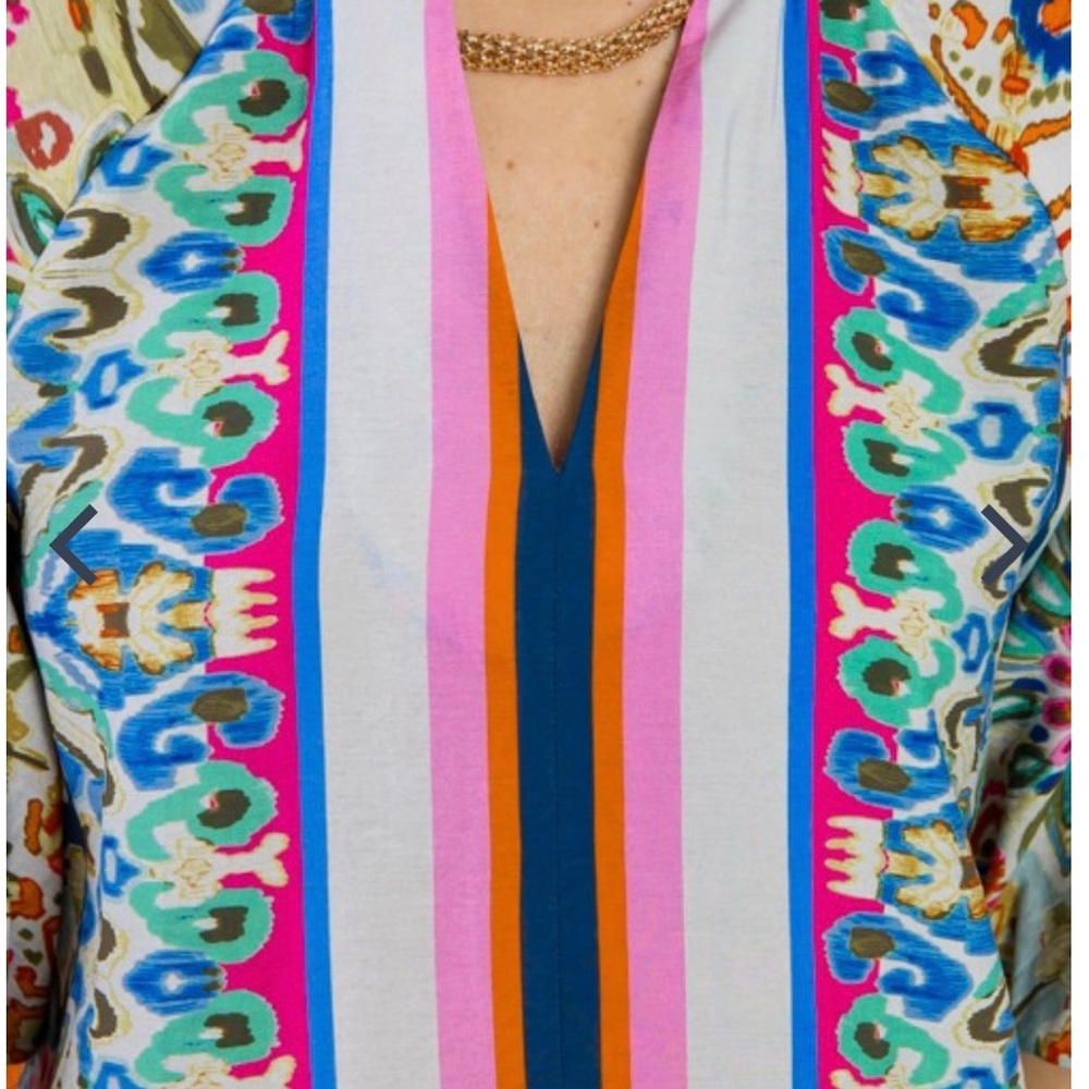 NWT THML Multi-Color Floral Stripe V-Neck Women's Top - Picture 3 of 6
